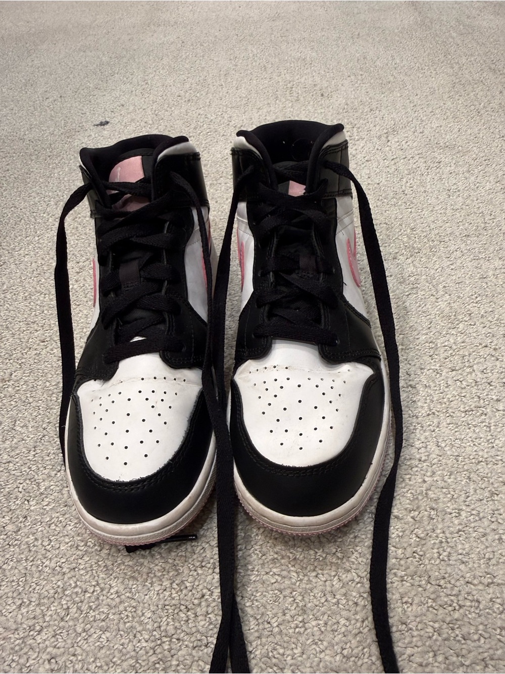 Youth Black, White & Pink High-Top Sneakers